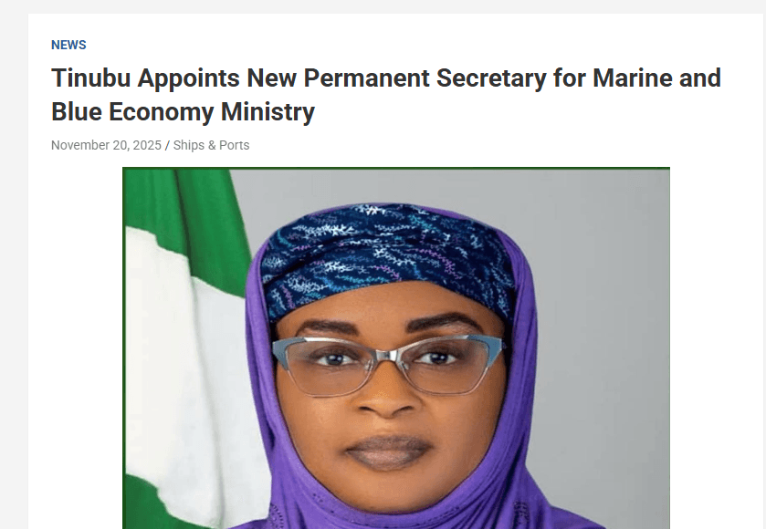 President Tinubu Appoints New Permanent Secretary for Marine and Blue Economy Ministry